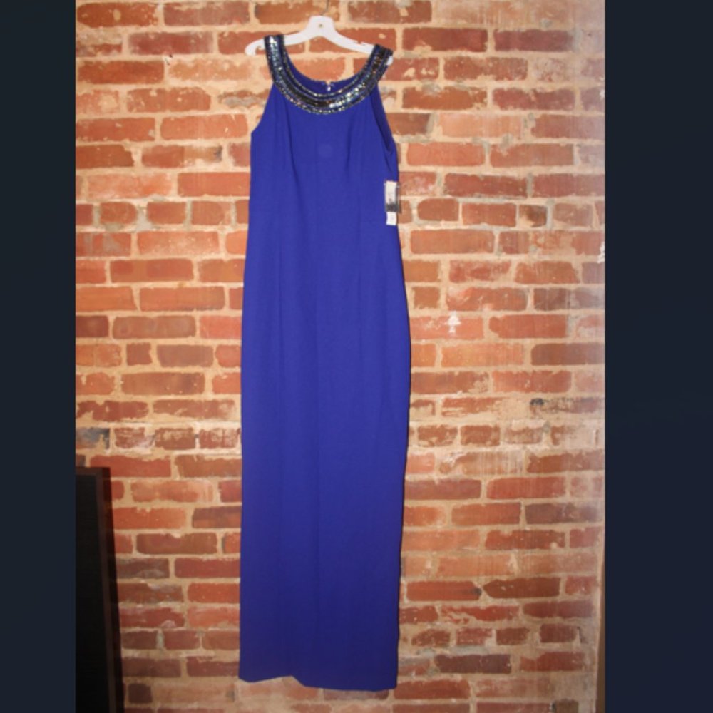 Badgley Mischka-blue dress w/beaded collar (Size 8)